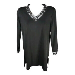 Exclusively Misook Top Black Women's Small 3/4 Sleeve V-Neck Knit